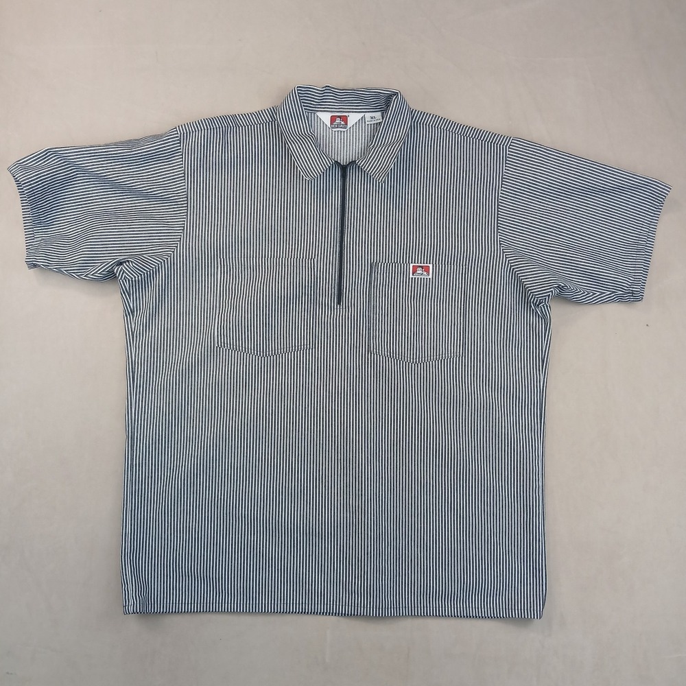 Vintage Ben Davis XL Mens Shirt 1/4 Zip Hickory Stripe 25x30 USA